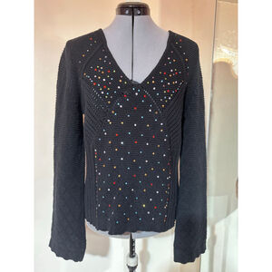 Women's Together Black Multi-color Embellished V-Neck Sweater Size 10